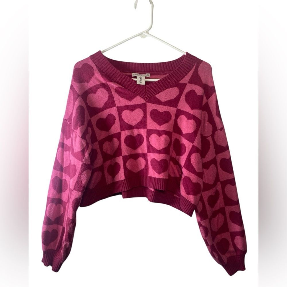 Sincerely Jules Fuchsia Heart V-Neck Sweater